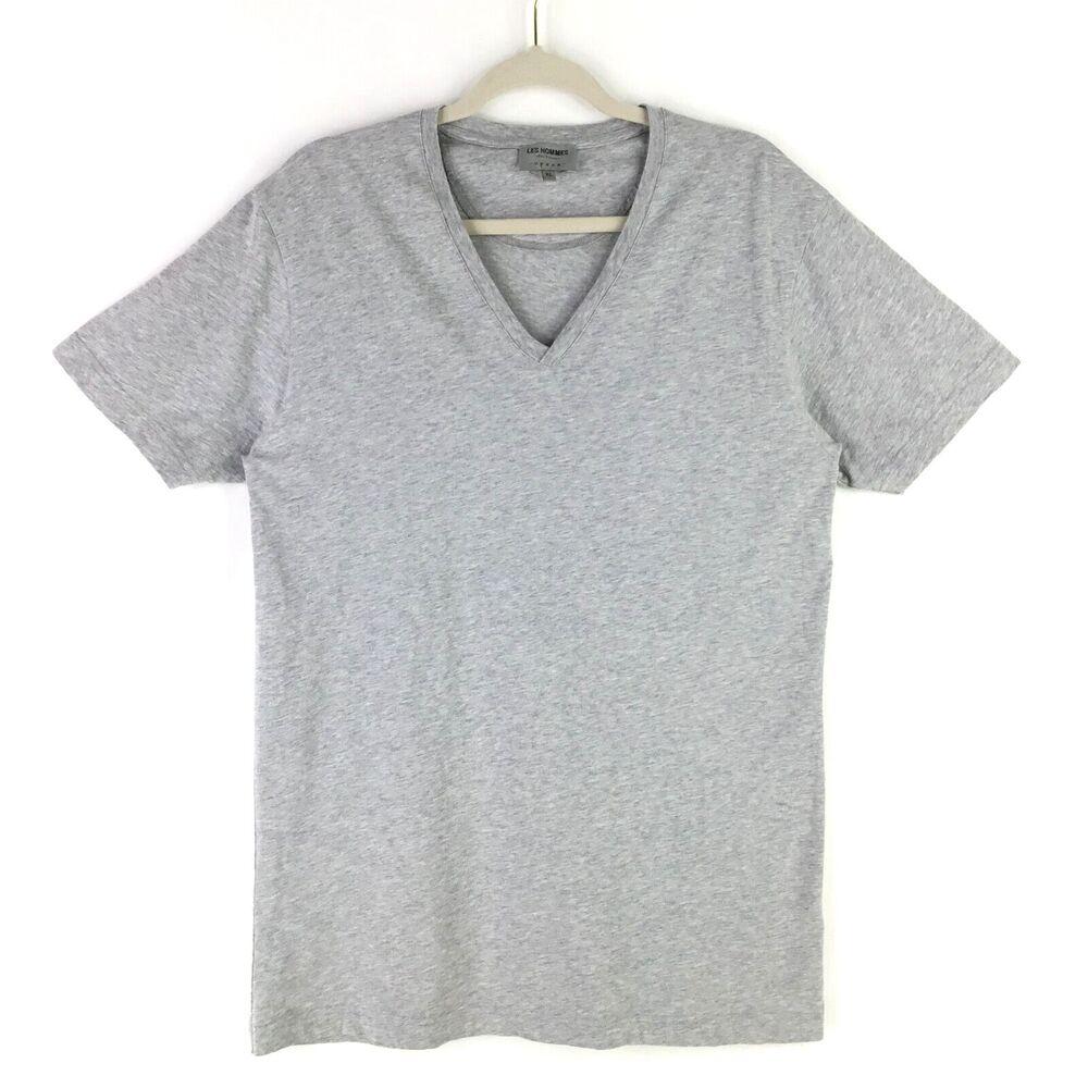 LES HOMMES Urban T-Shirt Mens XL V-Neck Gray Heather Short Sleeve Logo Slim Fit
